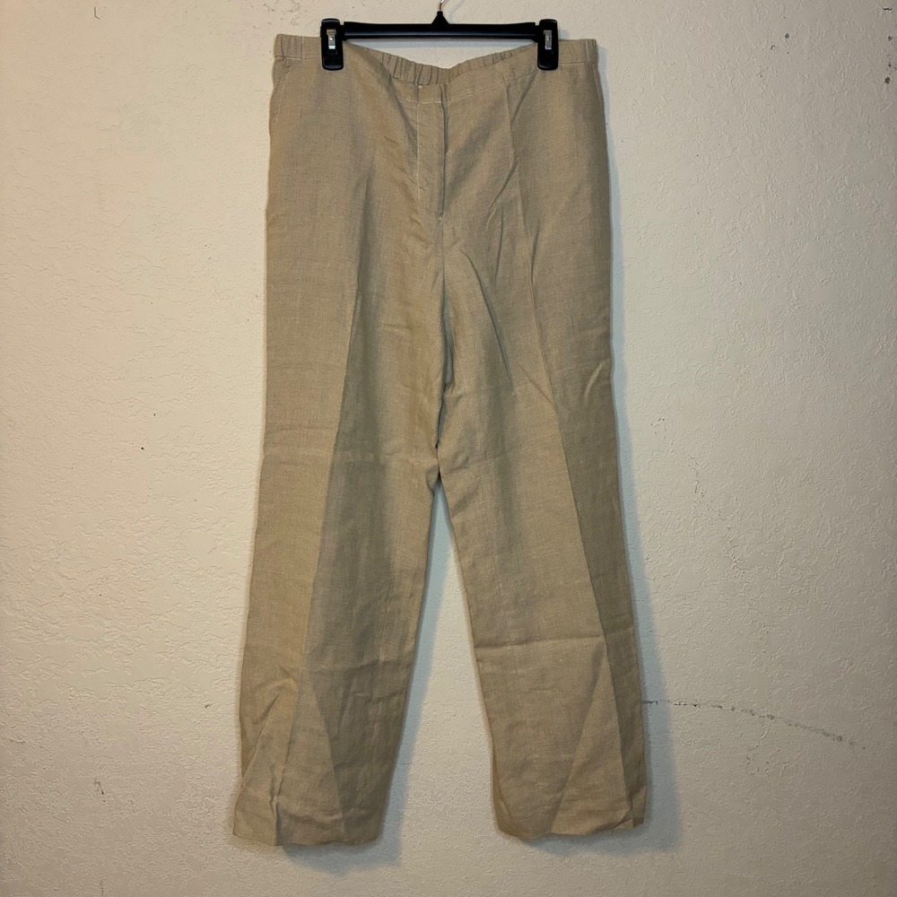 Neiman Marcus Exclusive Beige 100% Linen Straight Pants Women Large Lined Mob